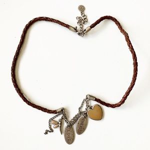 Boho brown leather Love & Cherish charm necklace